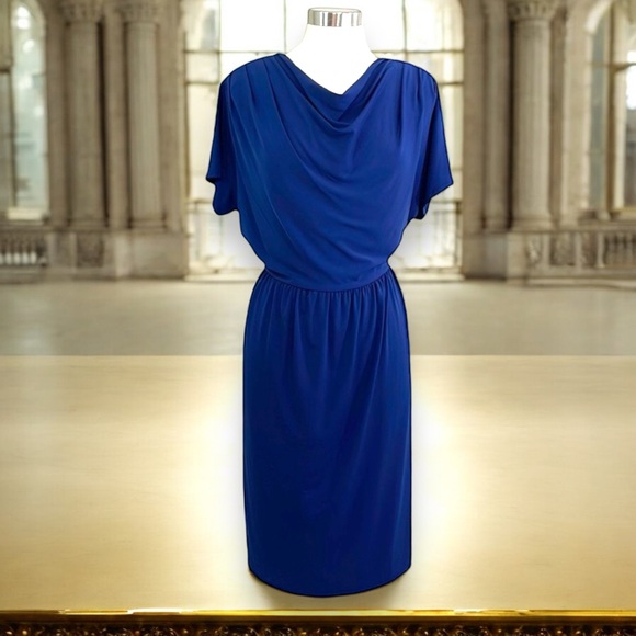 Avenue Royal Blue Drape Cowl Neck Front Jersey Dress - Picture 6 of 16